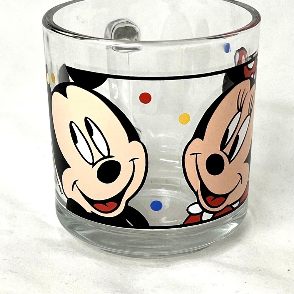 Disney Mickey Minnie Mouse Glass Coffee‎ Mug Clear Polka Dot Character Cup